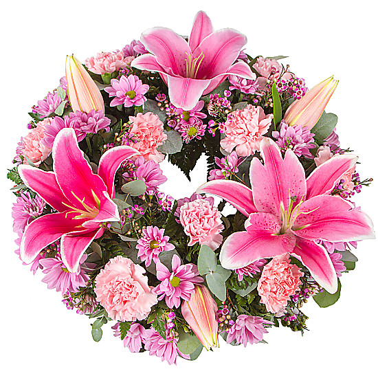 Pink Lily Wreath Cheap Funeral Sympathy Flowers Delivery